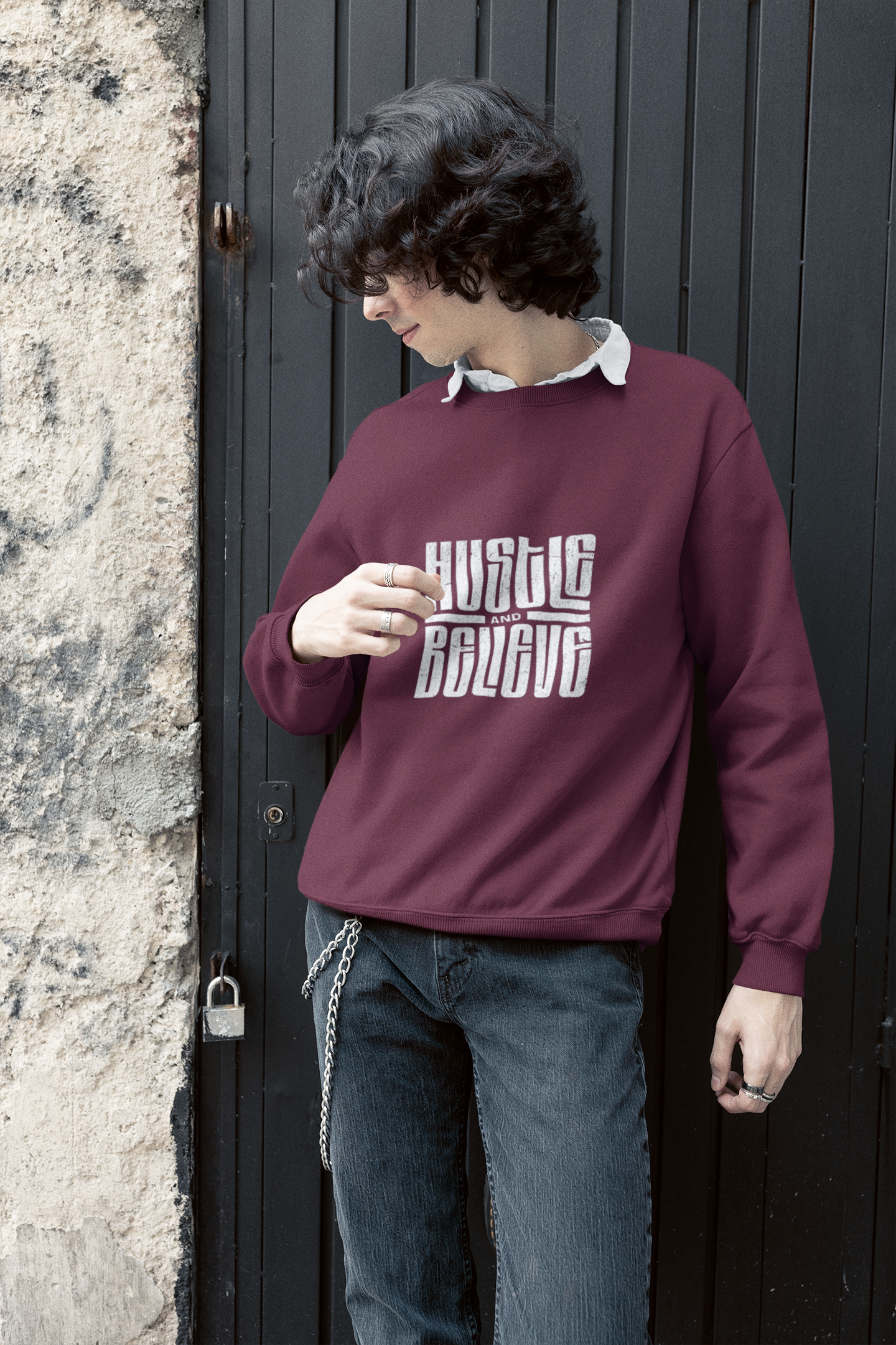 Hustle and Believe Graphic Sweatshirt – Maroon
