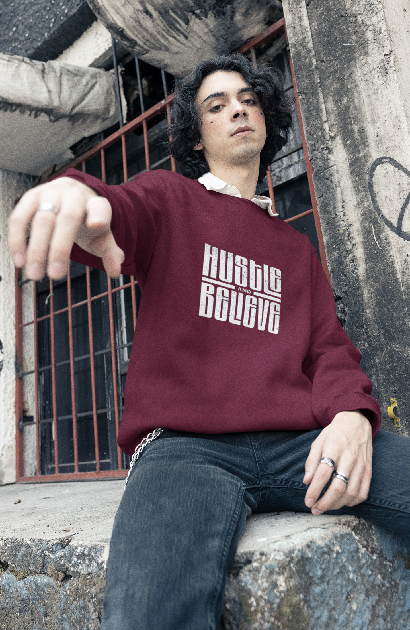 Hustle and Believe Graphic Sweatshirt – Maroon
