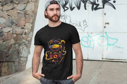 Black Graphic Tee – Futuristic DJ Helmet Design